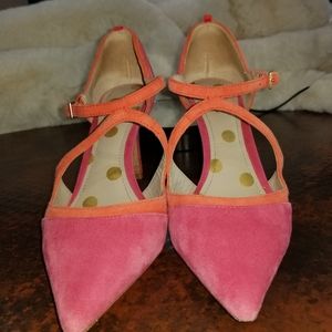 EUC BODEN Pink and orange velvet stiletto heels size 7
